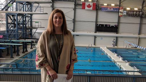 Tourism London’s Cheryl Finn during Friday’s announcement at the Canada Games Aquatic Centre.
