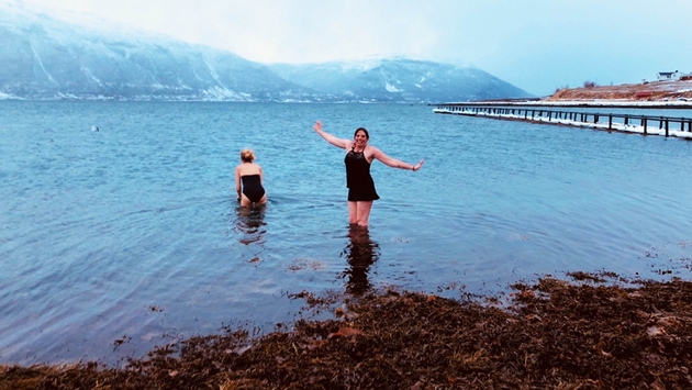 Arctic swimming, Lyngen, Norway