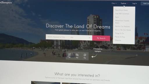 A screenshot of the Tourism Okanagan website.